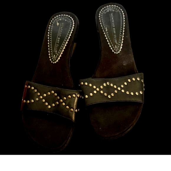 Montego Bay  Womans‎ Club Sandals Wedge Black Studded Size 6 .5 M - Picture 3 of 10